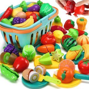 70 PCS Cutting Play Food Toy for Kids Kitchen, Fruit &Vegetables Accessories